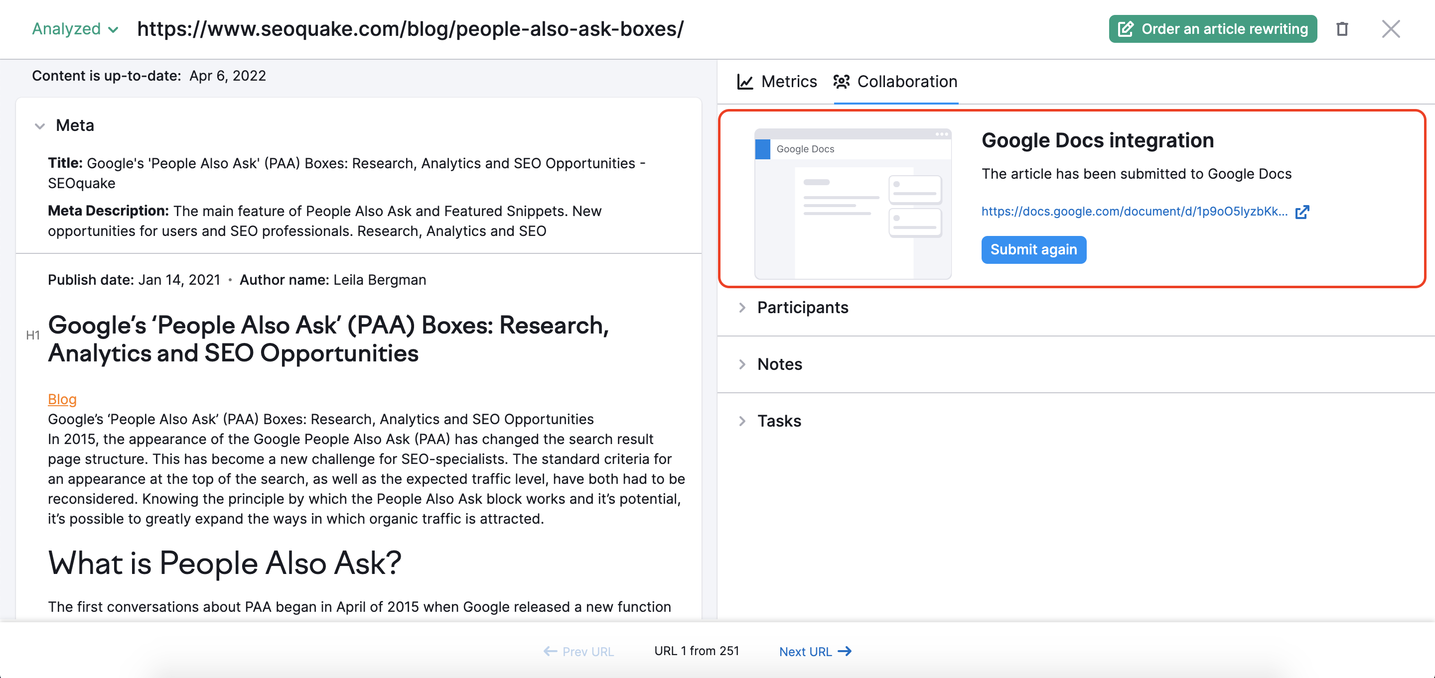 Content Audit Google Docs integration
