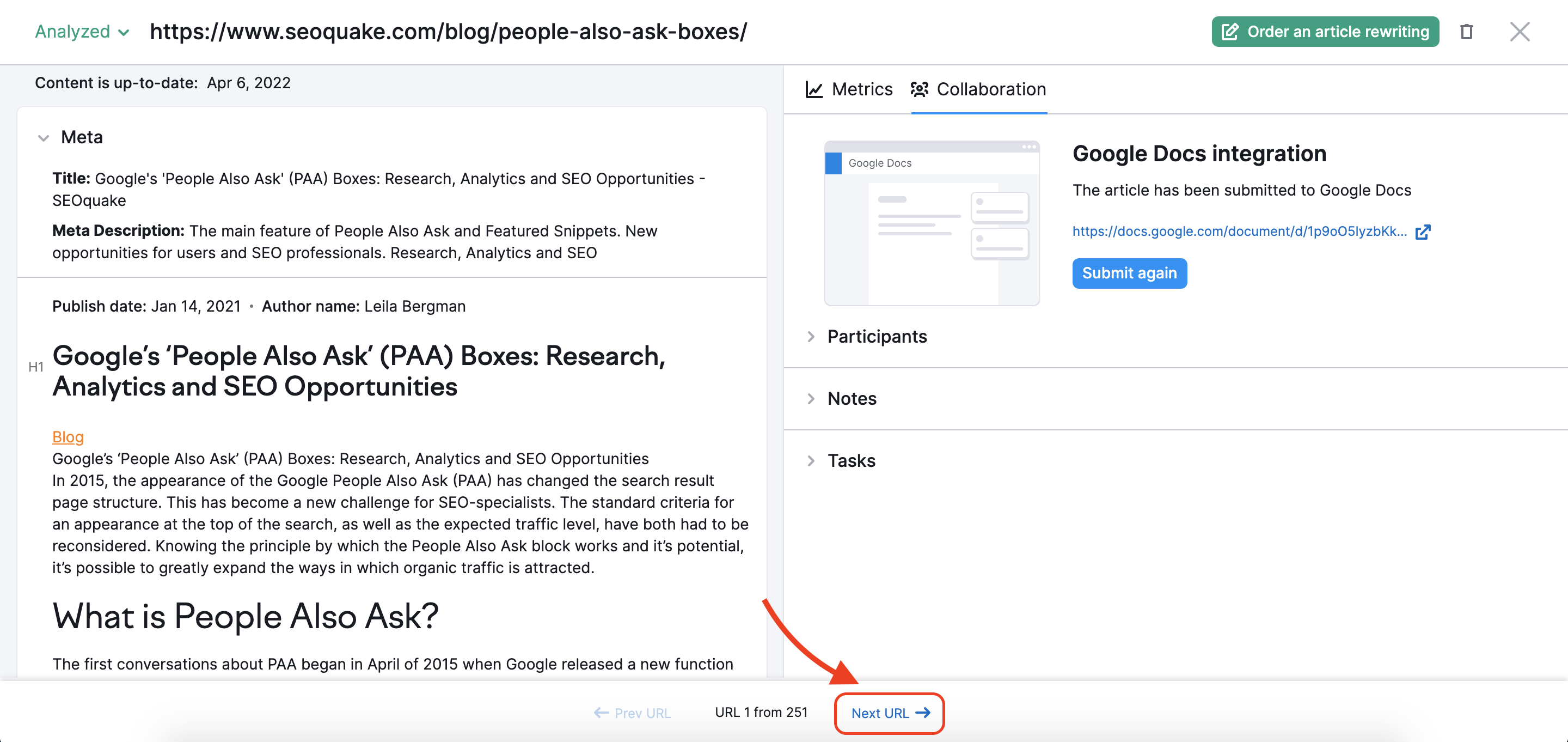 Content Audit next url