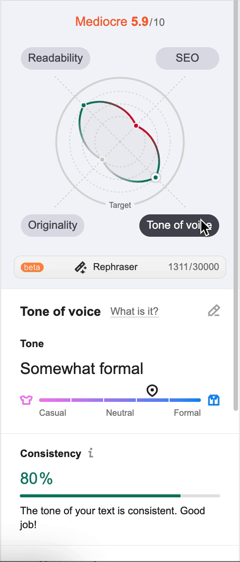 SEO Writing Assistant tone of voice