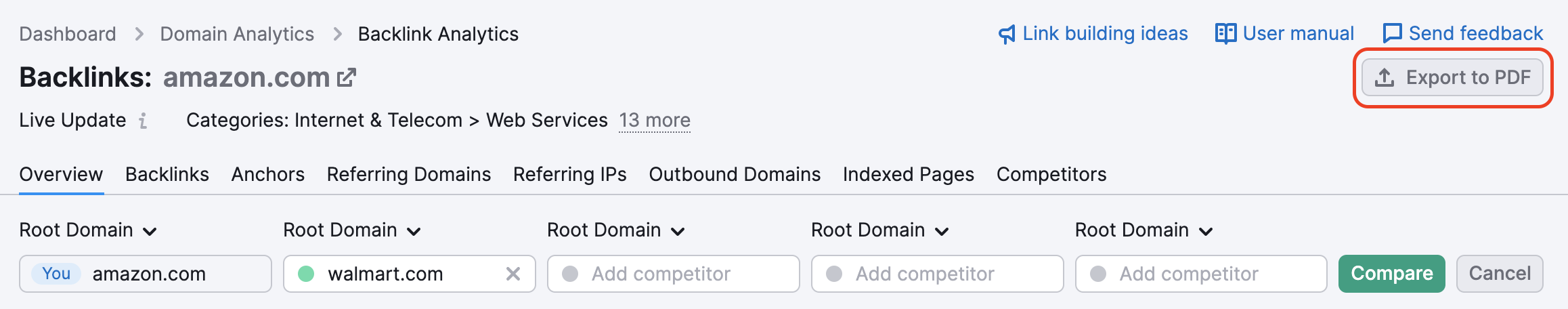 Backlink Analytics Export to pdf