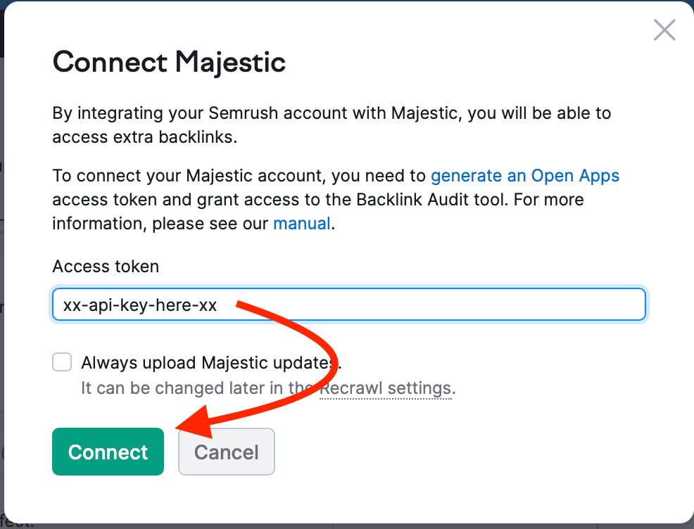 Comment connecter Majestic à Semrush image 4