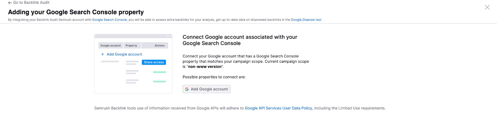 A pop-up asking to connect the Google account associated with your Google Search Console. 