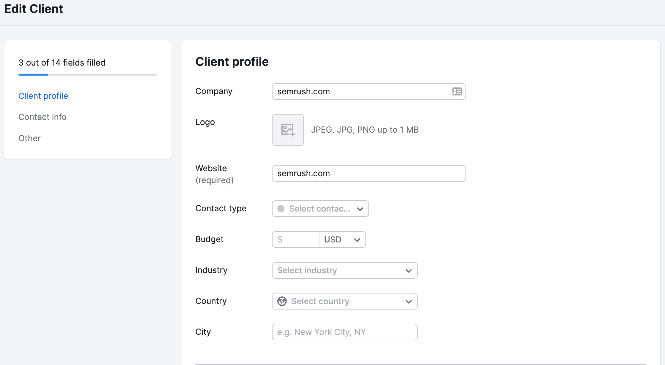 CRM Client Profile