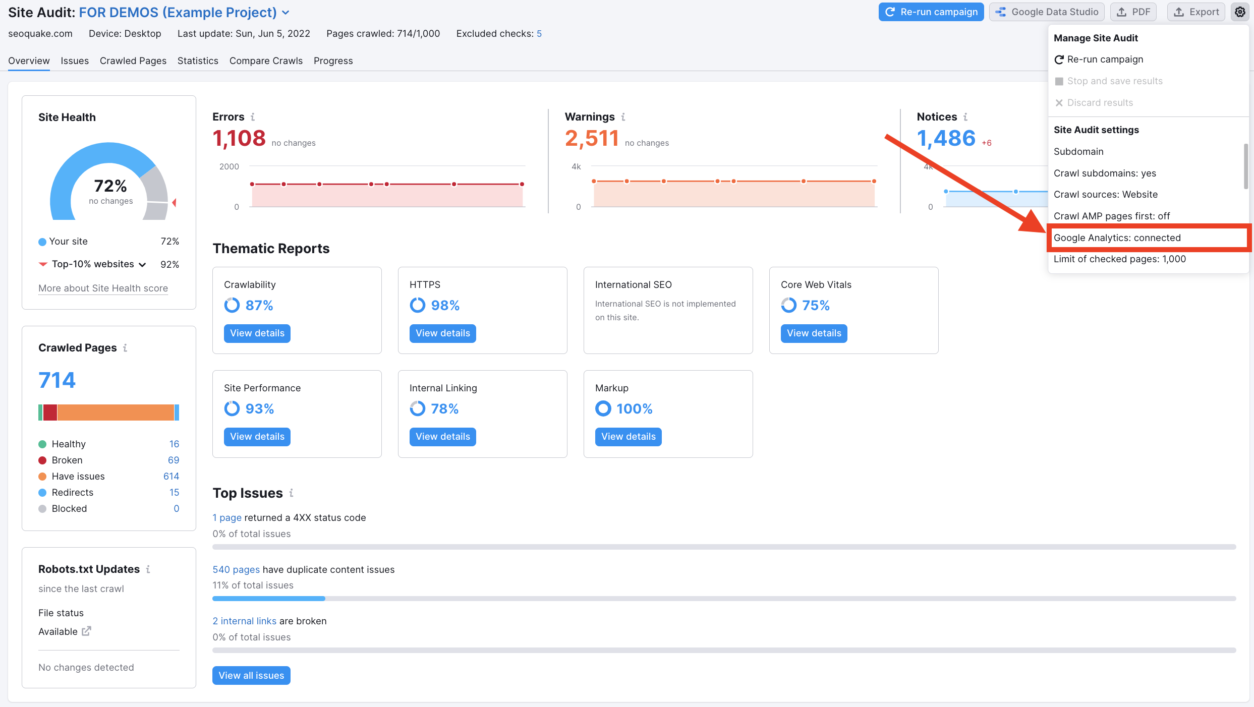 Connecting Site Audit with Google Analytics image 2
