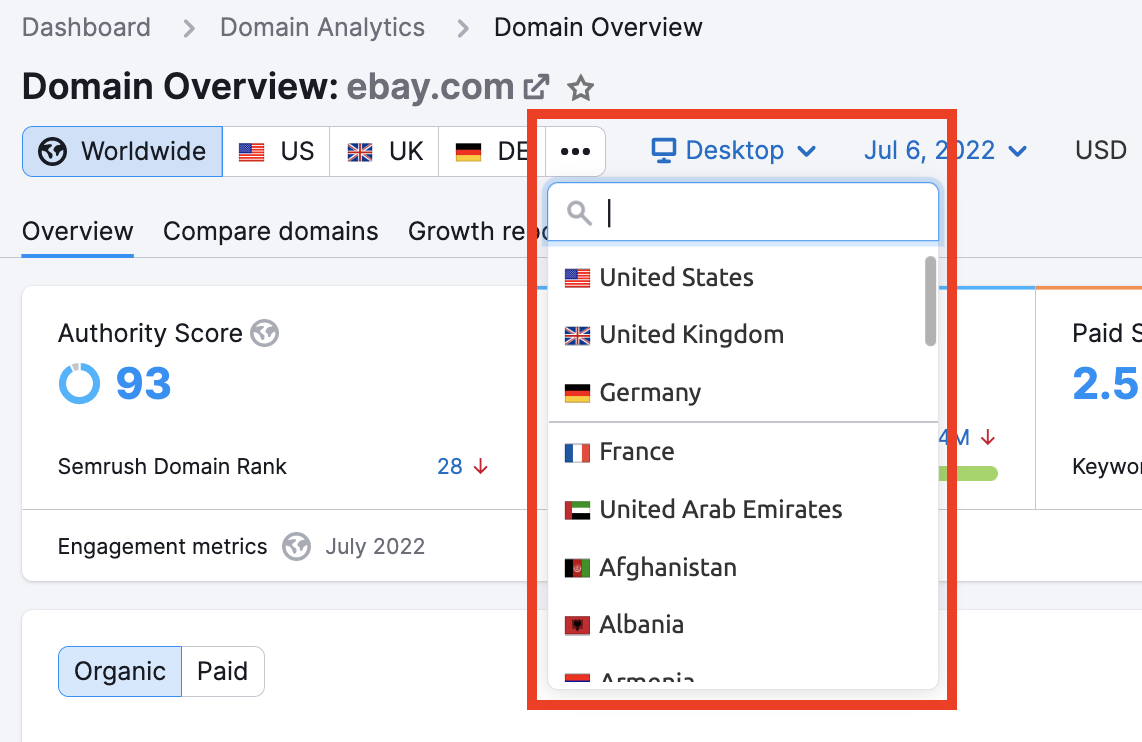 What countries does Semrush cover? image 1