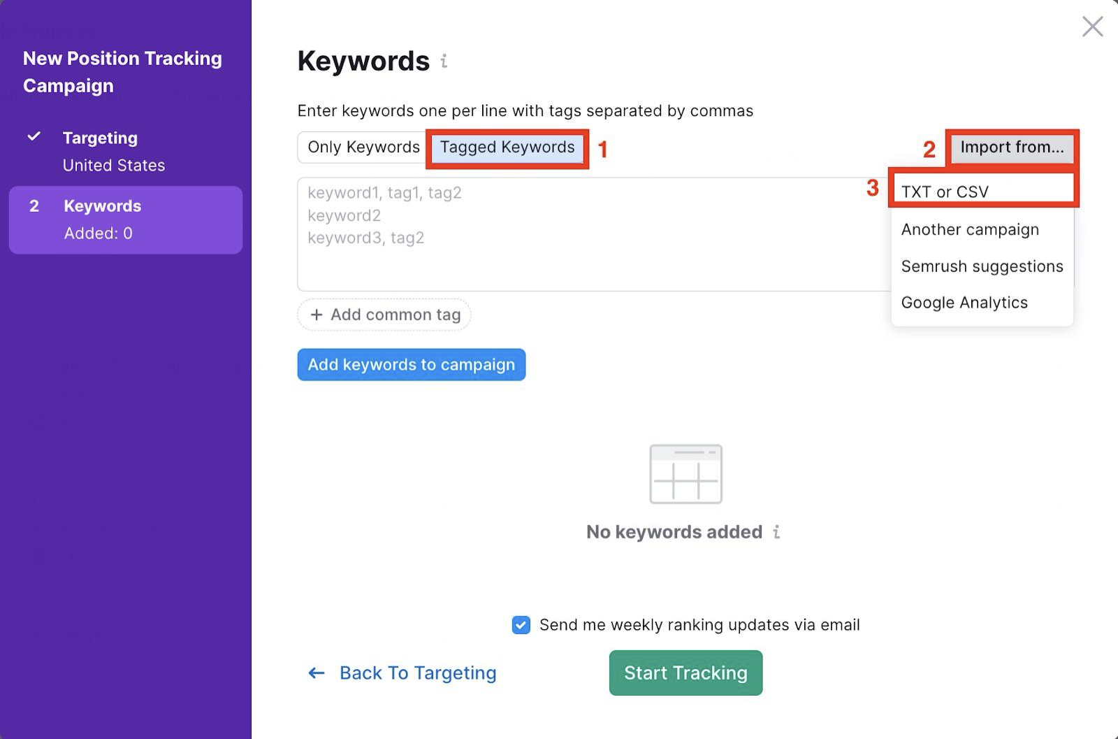 Como fazer upload de um arquivo TXT/CSV com palavras-chave com tags para Monitoramento de posição? image 3