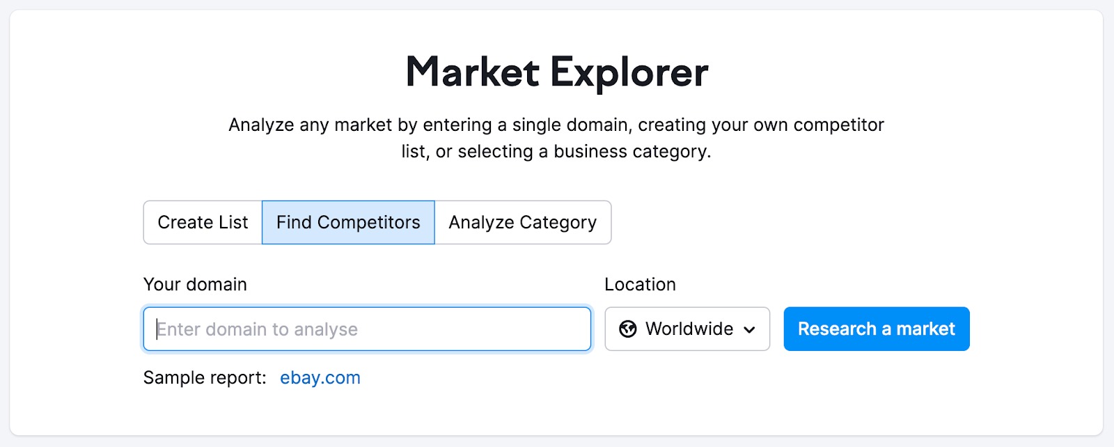 Market Explorer getting started