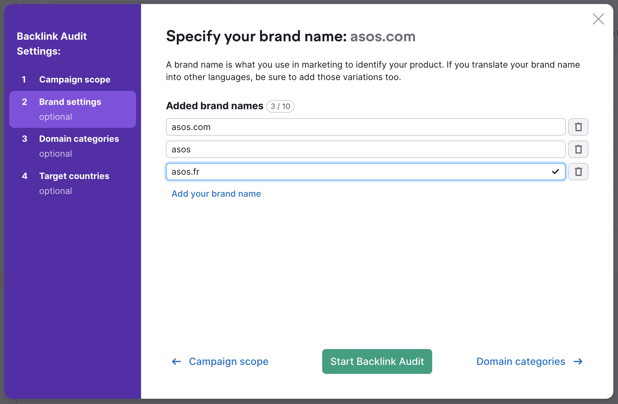 Backlink Audit adding a brand name