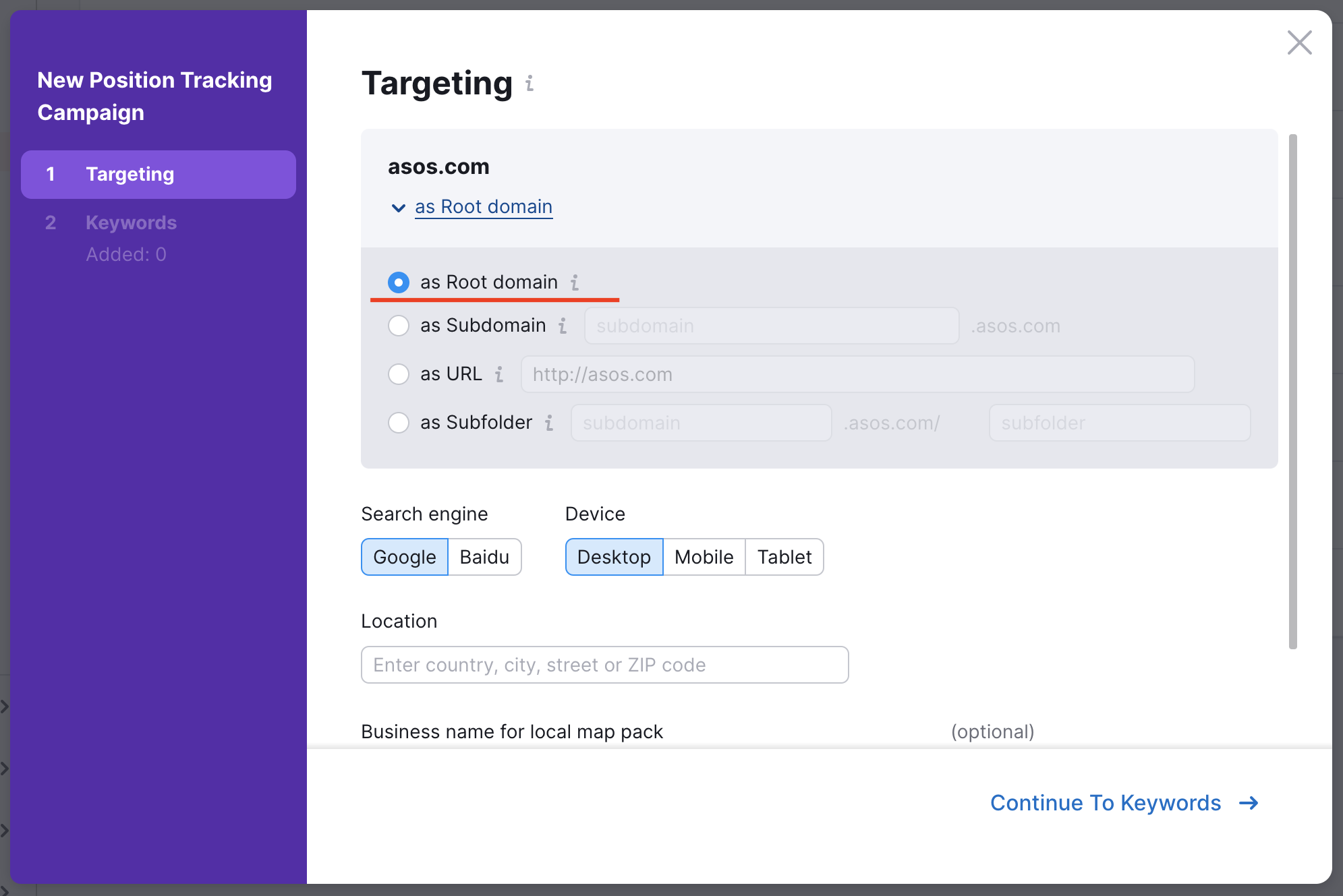 Position Tracking root domain settings