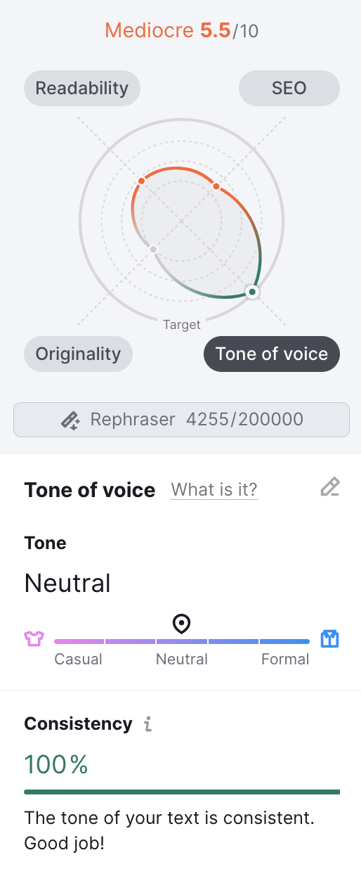 SEO writing assistant tone of voice