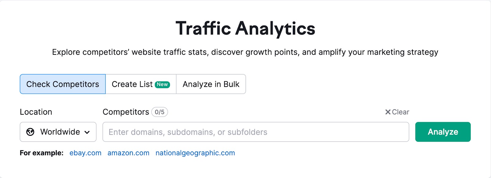 Traffic Analytics starting page