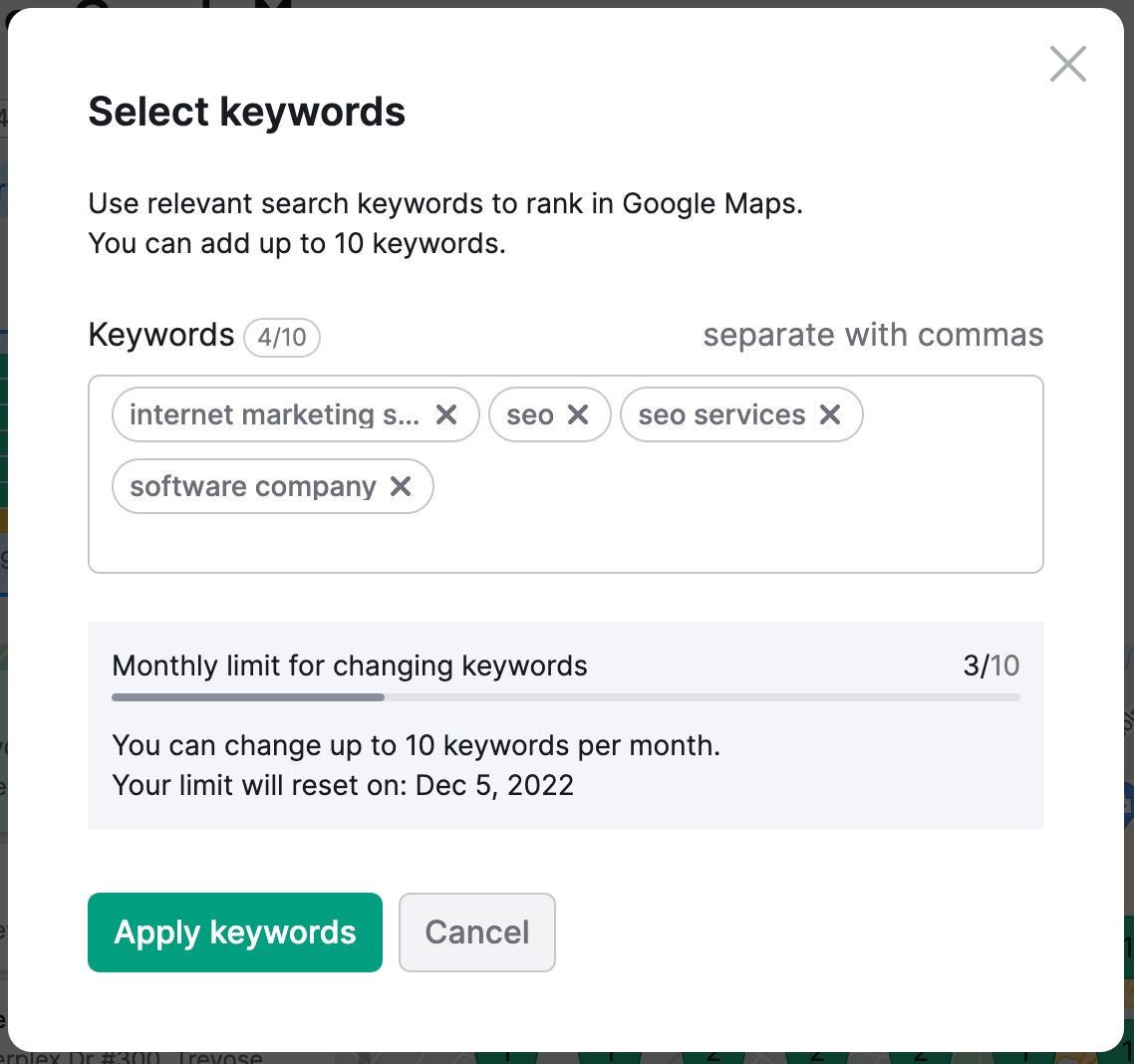 Use relevant search keywords to rank in Google Maps 