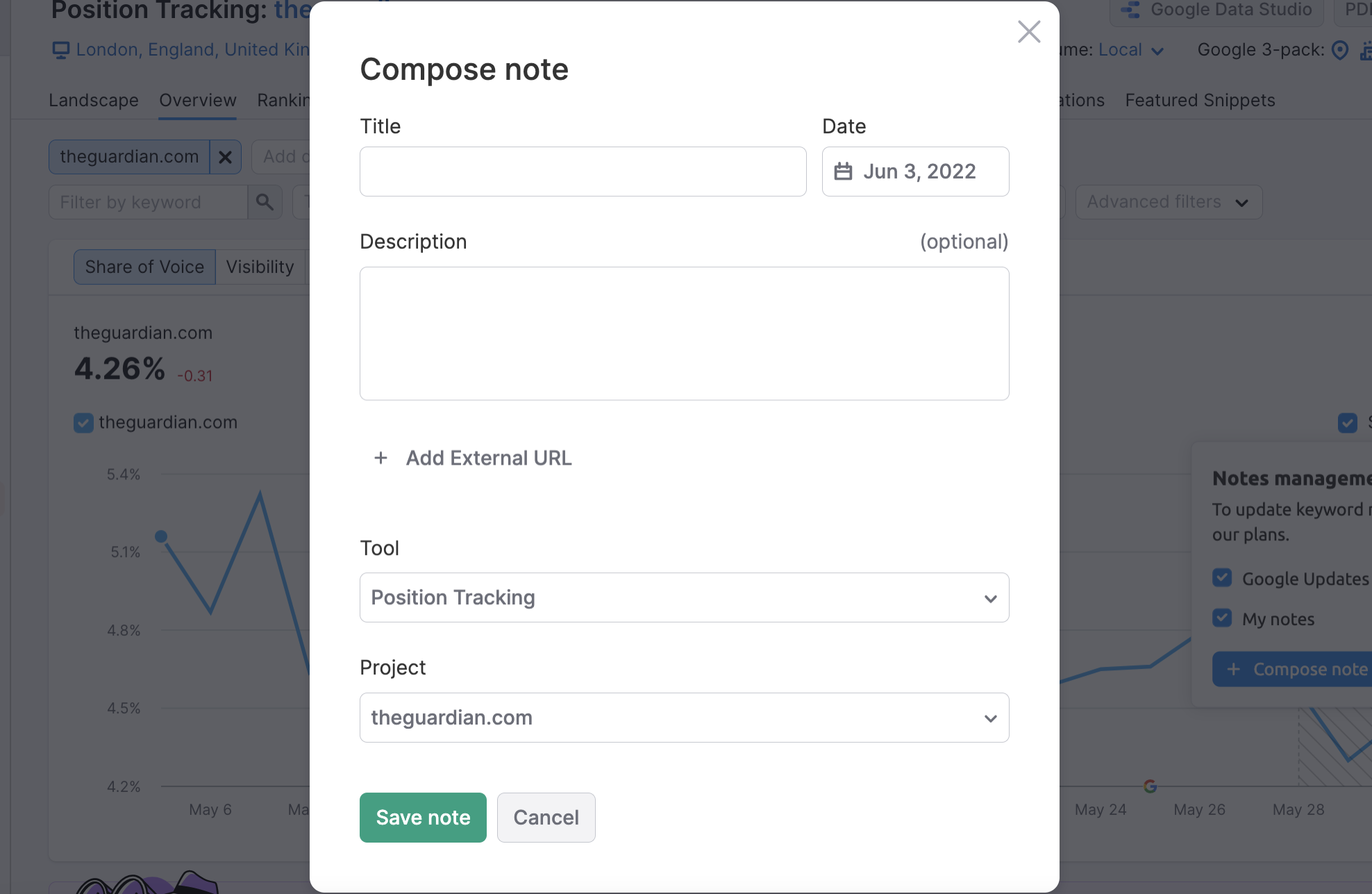 composing notes in position tracking