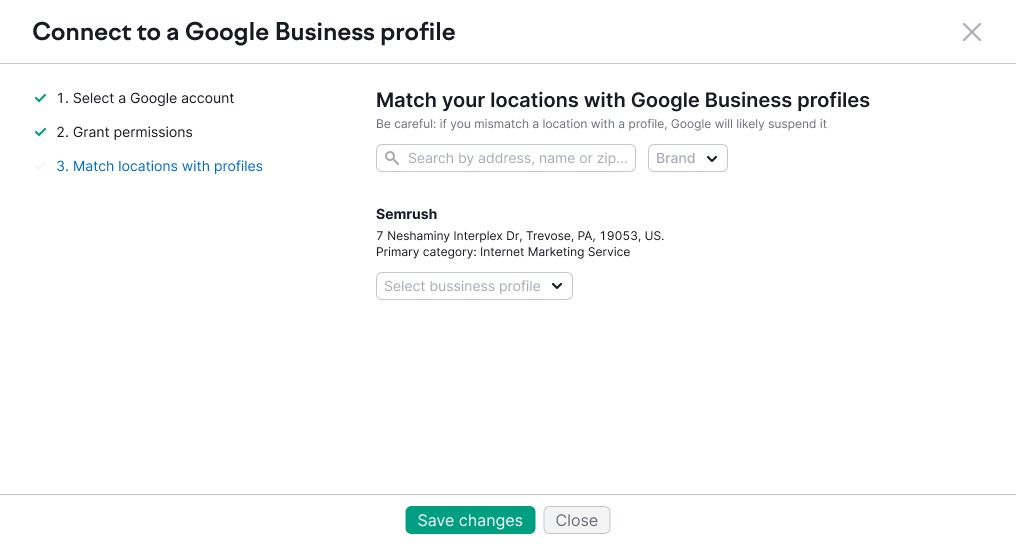 Step showing how to connect to Google Business Profile. 