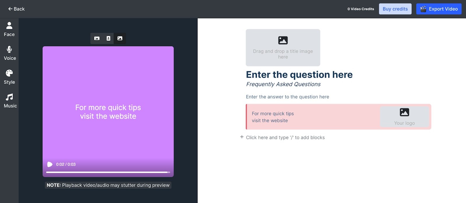 FAQ section prompts user to "Enter the question here."