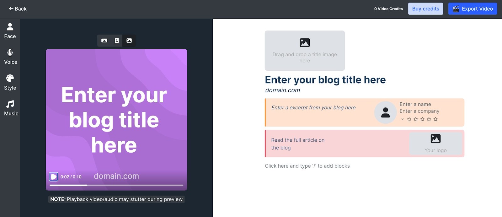 Prompts user to "Enter an excerpt from your blog here"