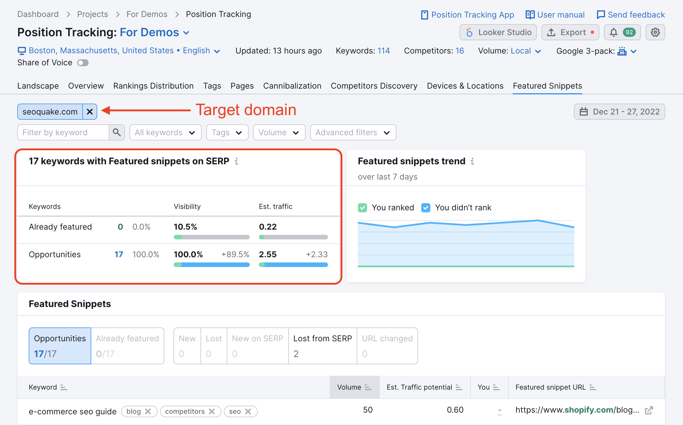 Position Tracking Featured Snippets