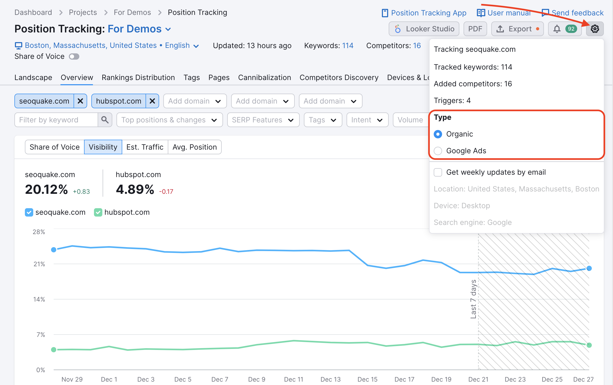 Keyword types in Position Tracking