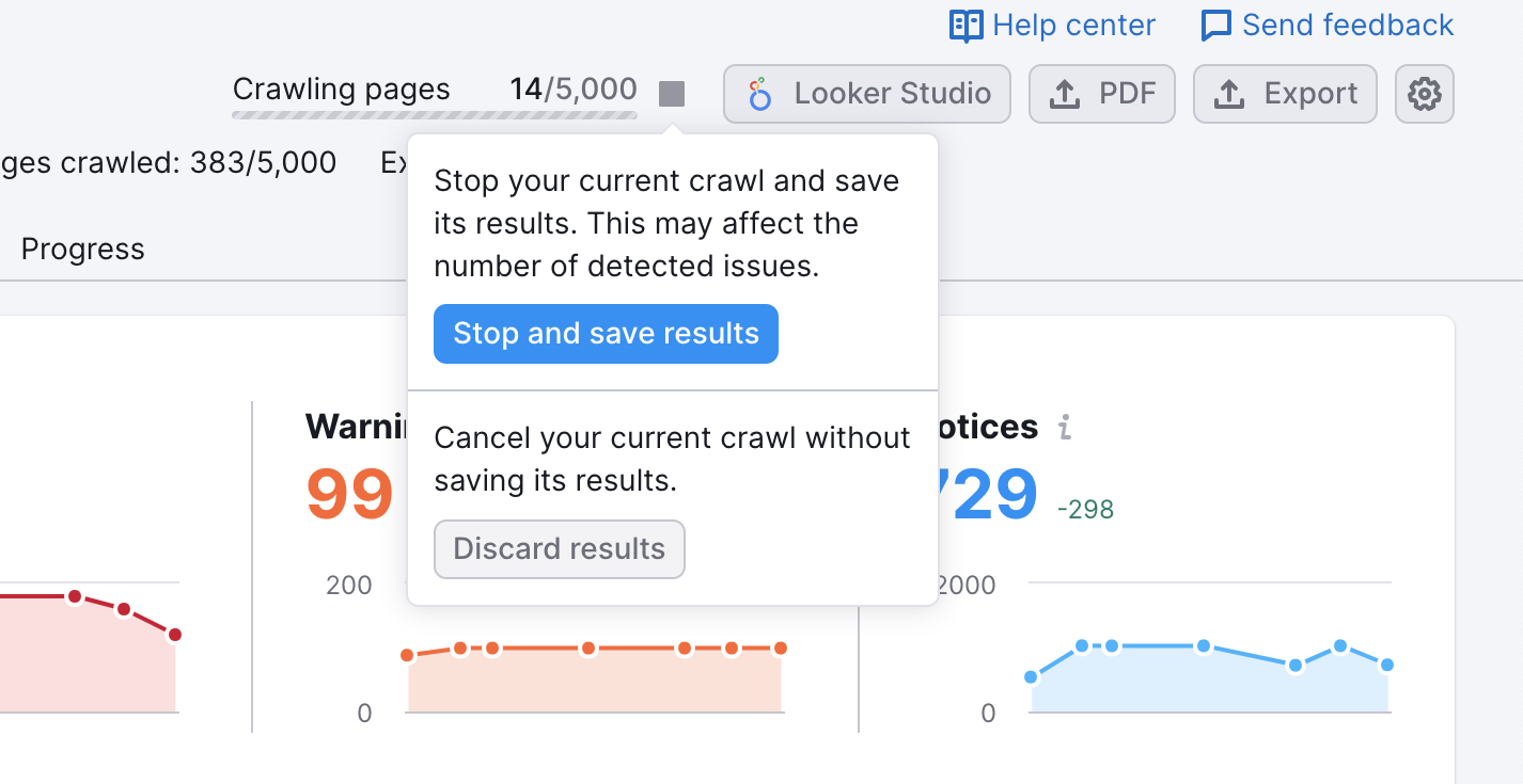 Stopping a crawl in Site Audit