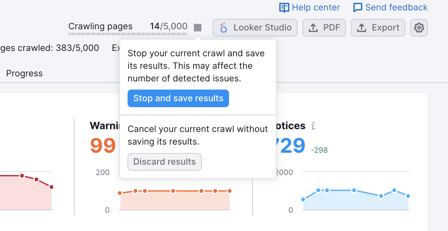 Quanto ci vuole a eseguire il crawling di un sito web? Mi sembra che il mio audit sia bloccato. image 3