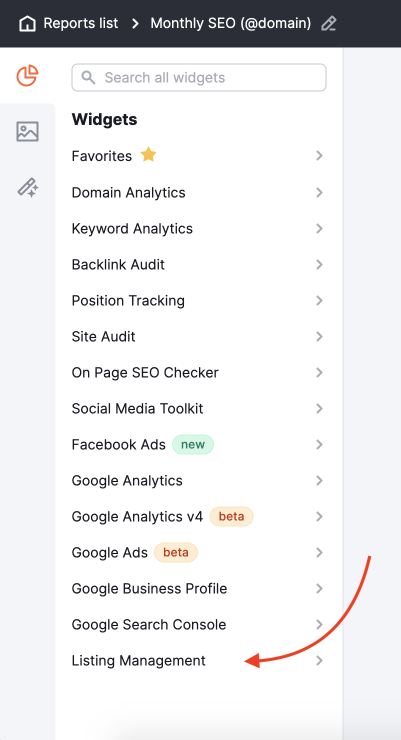 Listing Management widget tab