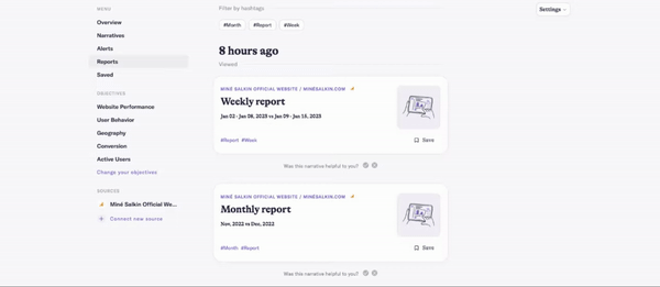 Analytics Narratives Report Selection