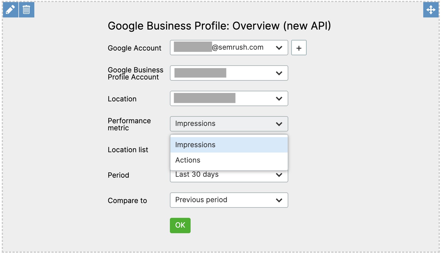 Google Business Profile widget settings