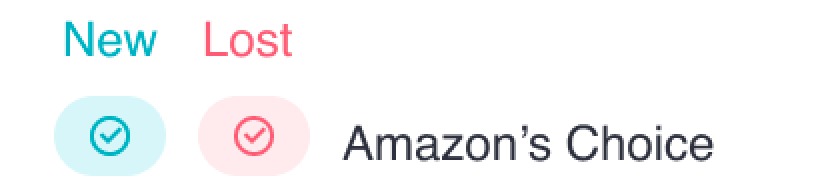 The Amazon’s Choice SERP feature icon is shown in teal and red bubbles. The icon is a checkmark inside of a circle.