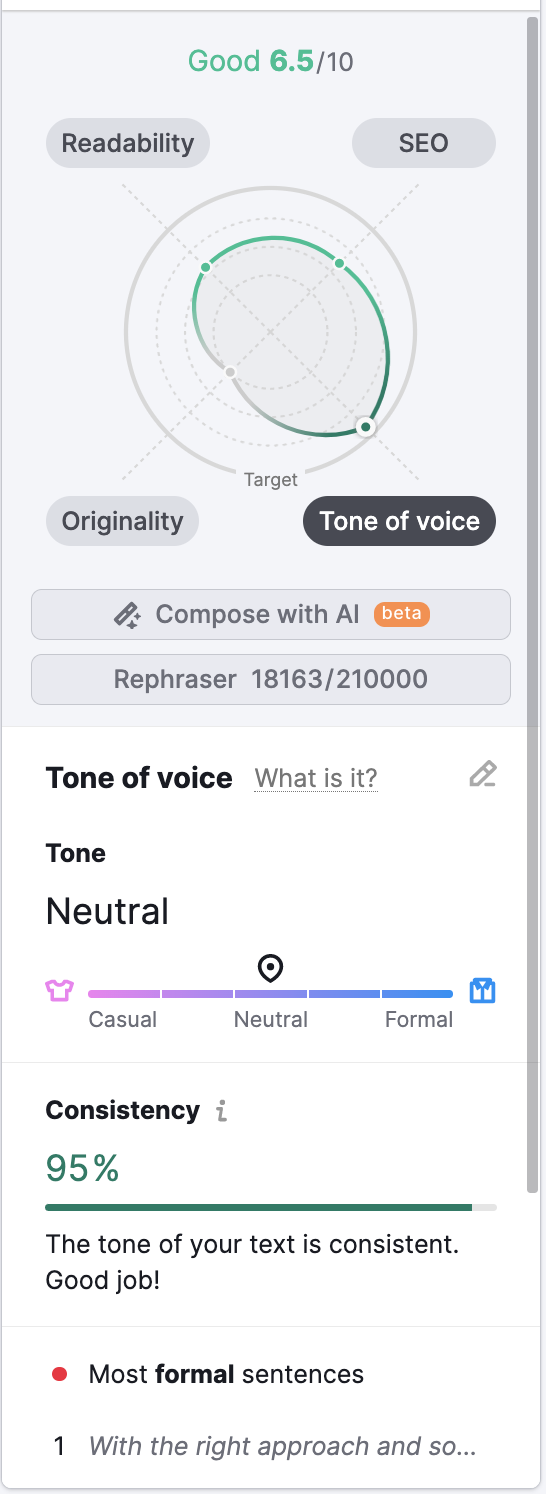SEO writing assistant tone of voice