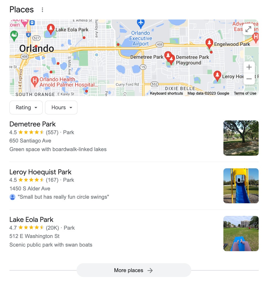 Local pack for a search query that mentions a certain location