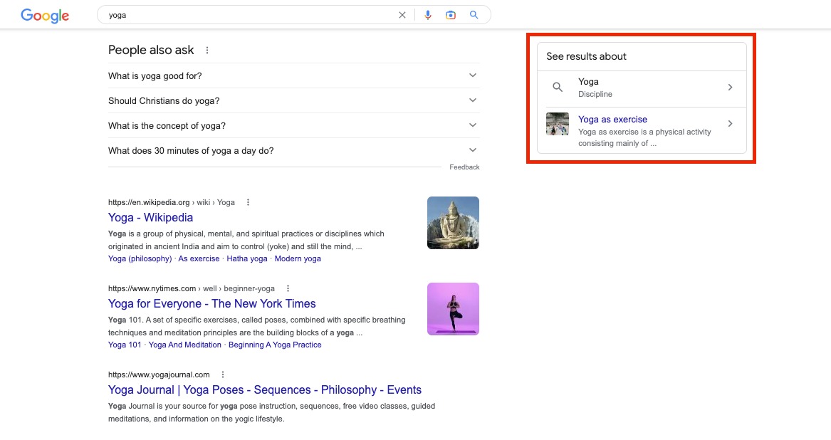 See Results About displayed on a desktop SERP