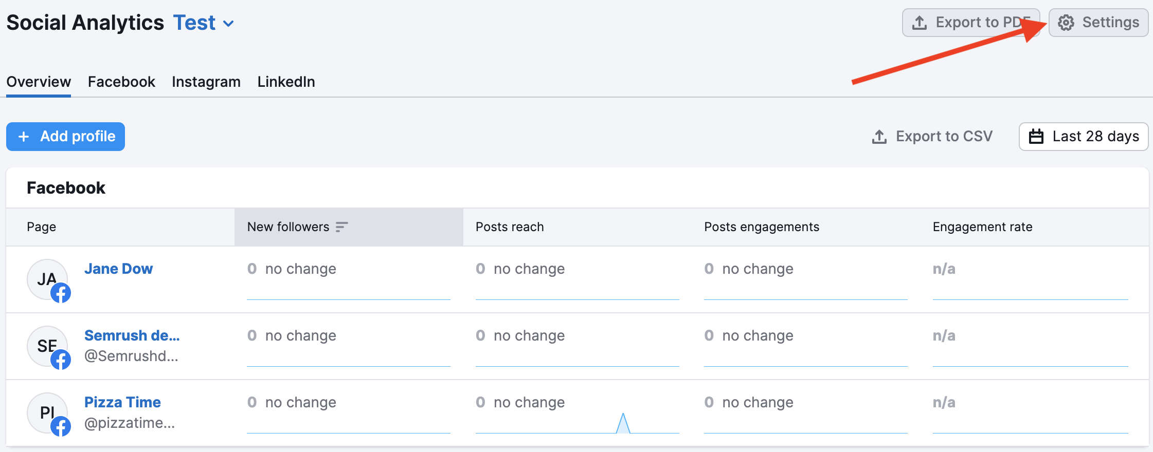social media analytics settings
