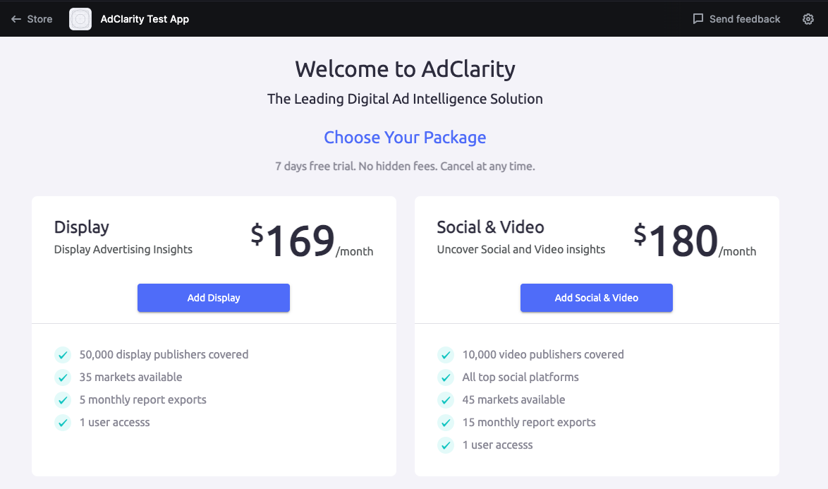 AdClarity in-app options 
