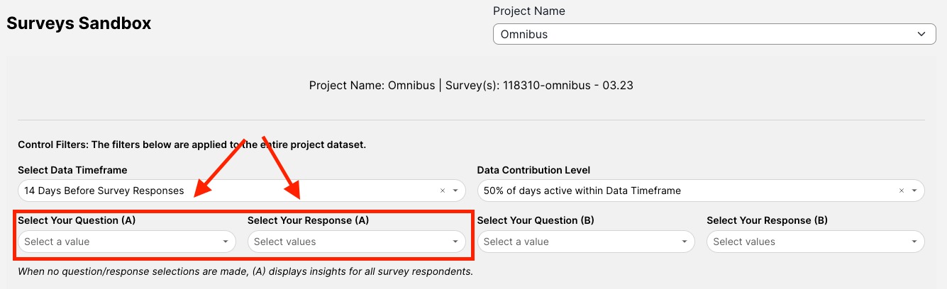Selecting your questions and responses for Surveys Sandbox in the Consumer Surveys app