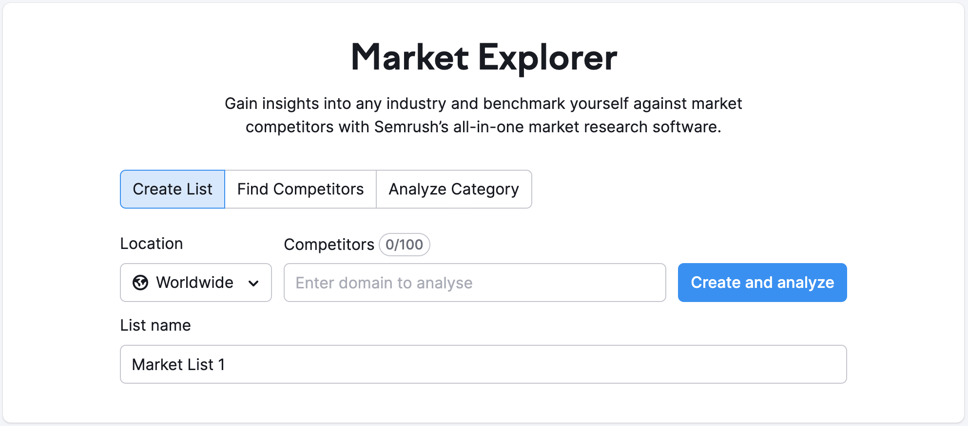 A screenshot of the "Market Explorer" landing page