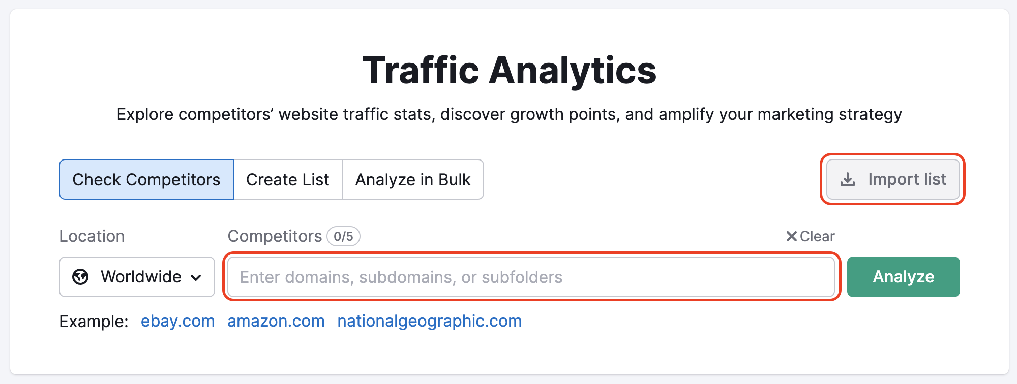 A screenshot of the "Traffic Analytics" landing page