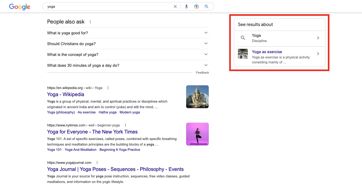 See Results About displayed on a desktop SERP