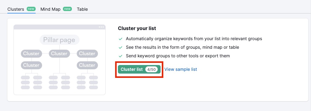 What the Cluster list button looks like.