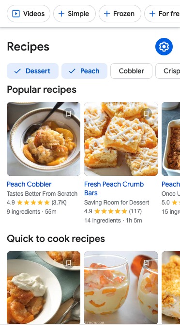 Recipes SERP feature on mobile results