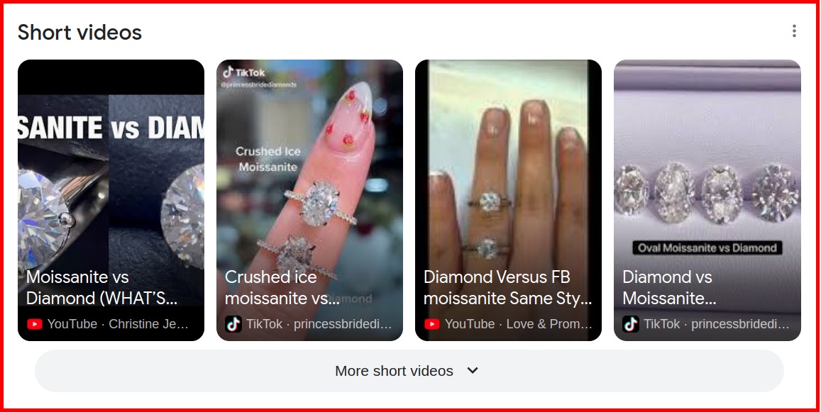 Vidéos courtes dans les résultats de recherche sur mobile.
