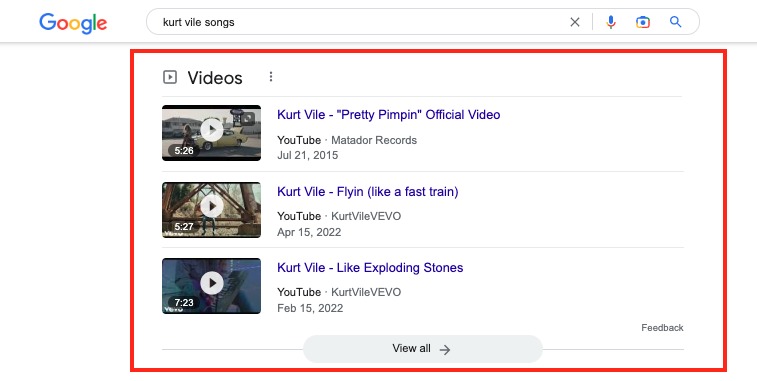 What Video carousel looks like on desktop results