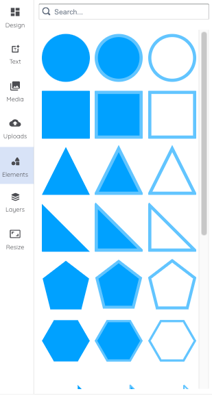 The Elements tab, showing blue graphics in various geometric shapes.