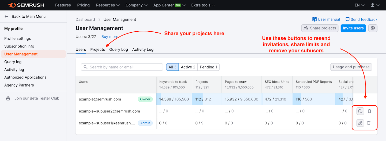 In this screenshot from the Users tab in User Management, where you can add and remove additional users to your corporate account, and share limits with them. 