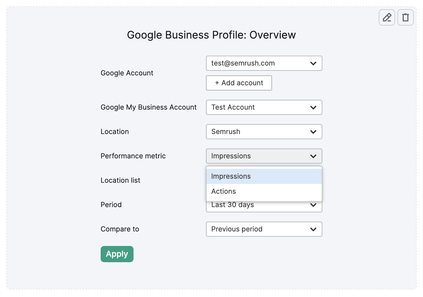 Google Business Profile widget settings