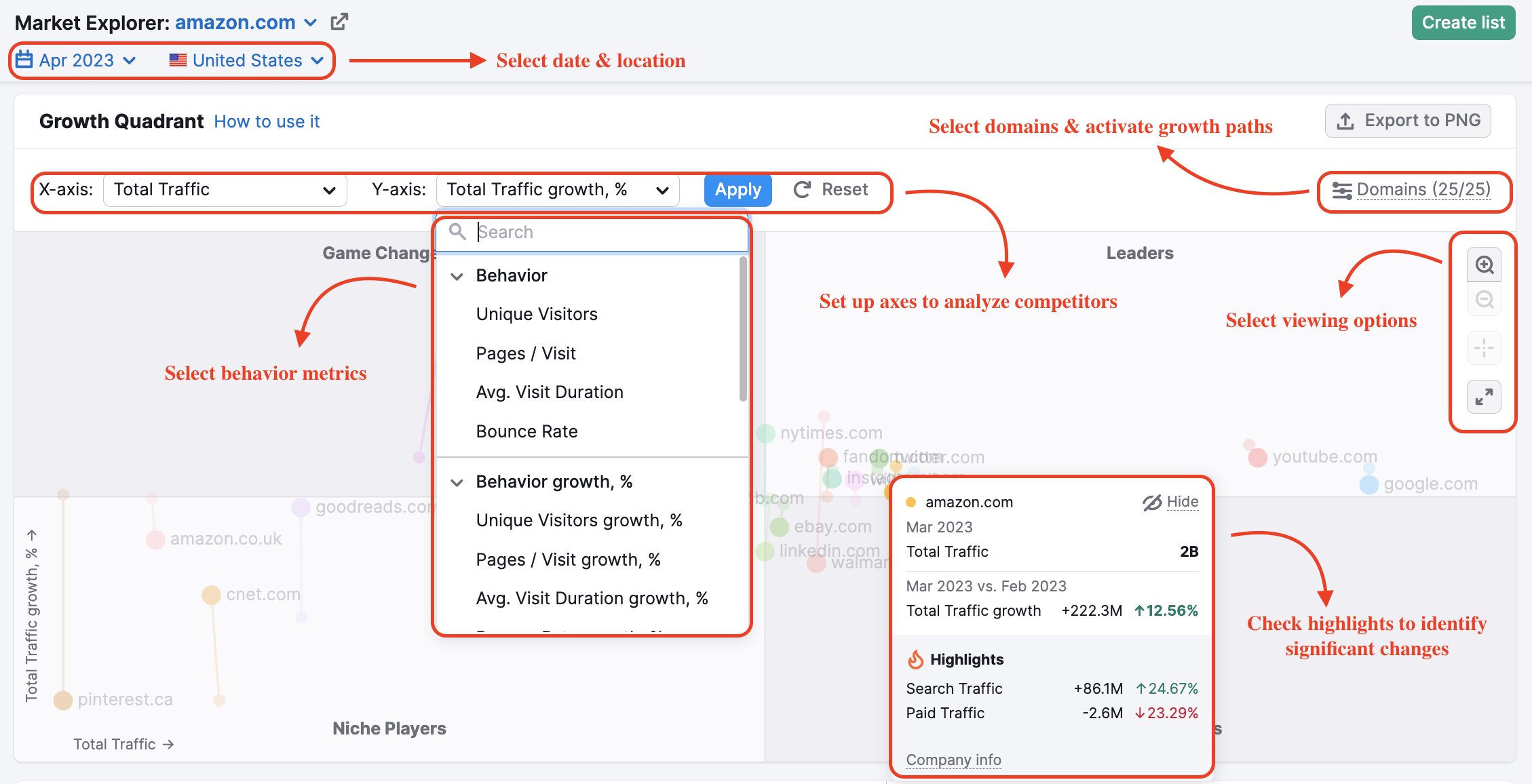 Growth Quadrant widget in Market Explorer and filters you can use in it.