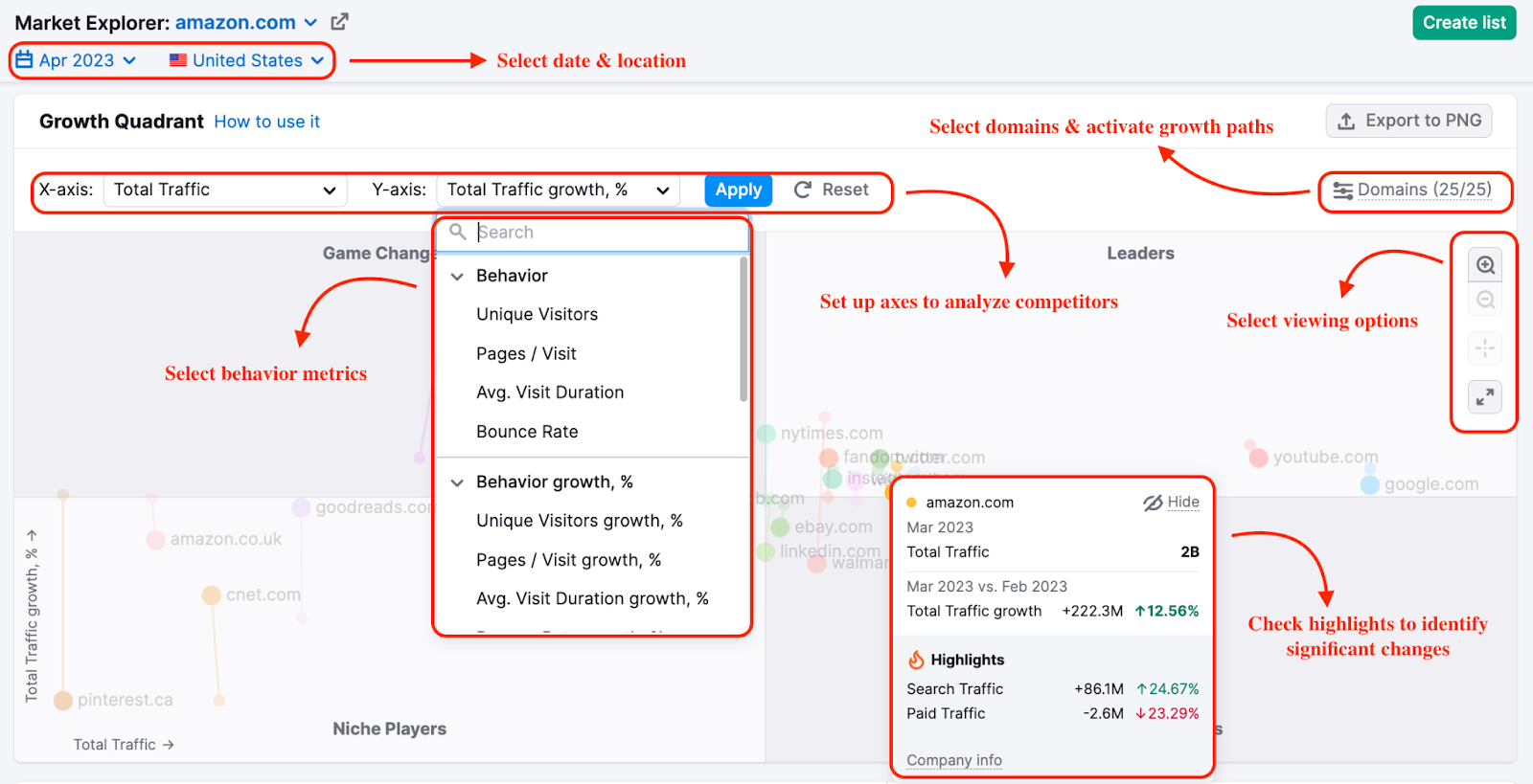 Growth Quadrant widget in Market Explorer and filters you can use in it.