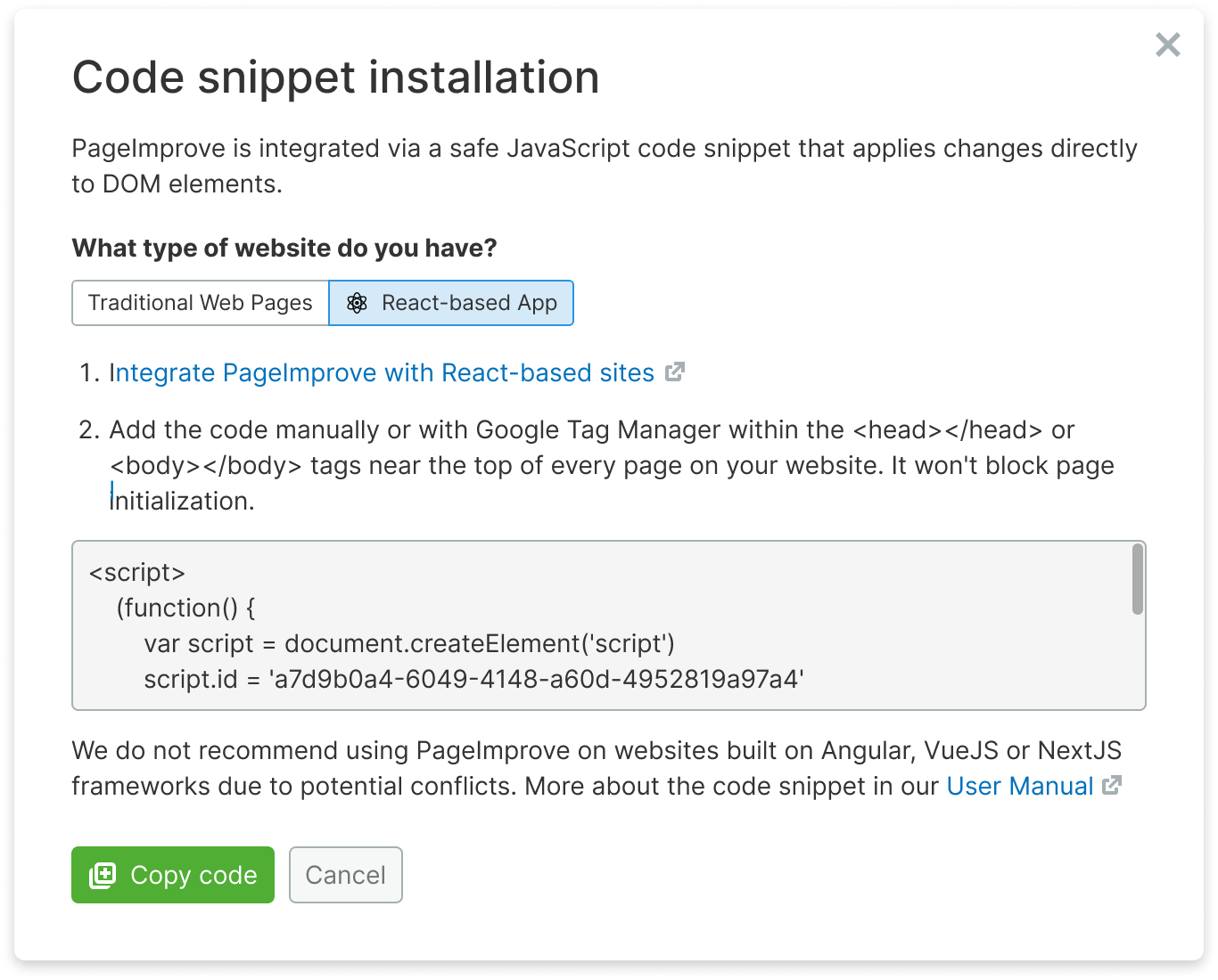 Steps to take when installing JS snippet on the site