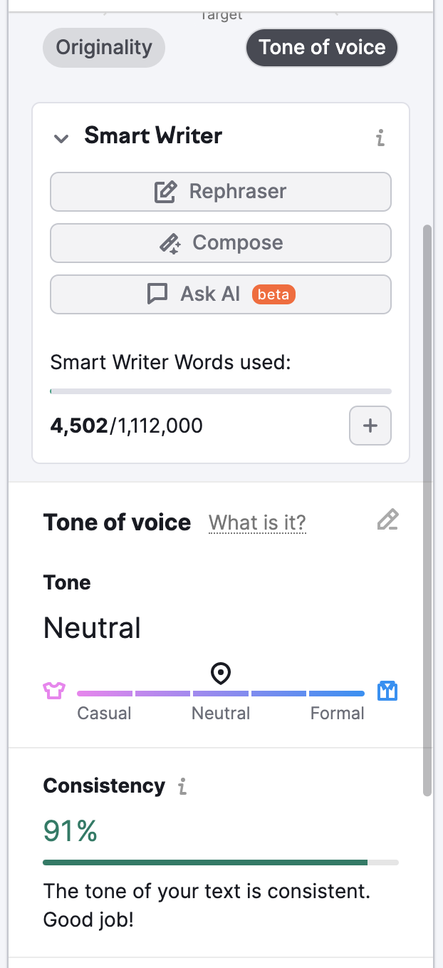 The different metrics that affect your tone of voice score.