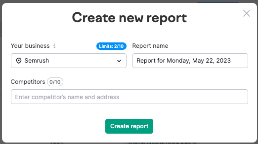 El formulario de creación de informes.