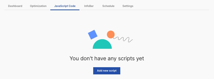 The JavaScript Code dashboard allows you to add custom scripts to run on your page.